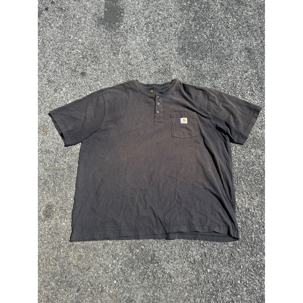 Carhartt Mens 2XL Short Sleeve Henley‎ Pocket T-Shirt Original Fit Faded Black